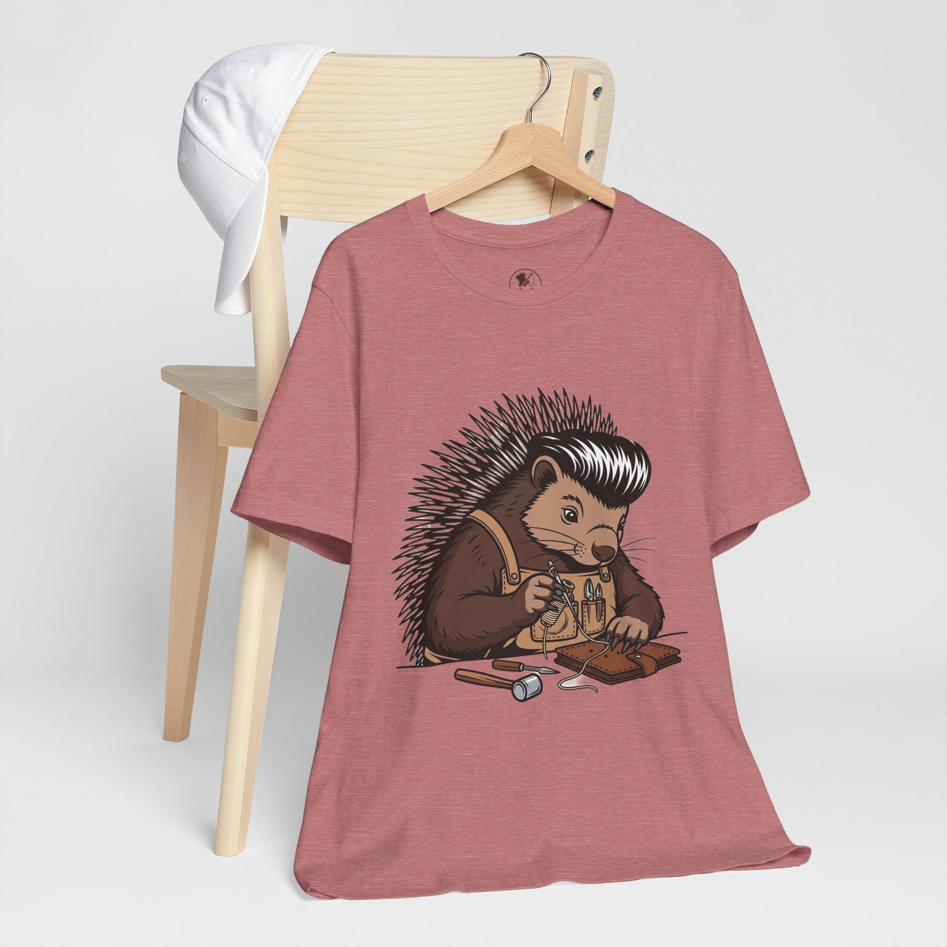 Quirky Hedgehog T-Shirt - Cute Animal Tee for Crafting Enthusiasts and Nature Lovers - Unisex Short Sleeve Shirt - ArtOm_farm™ LEATHER 