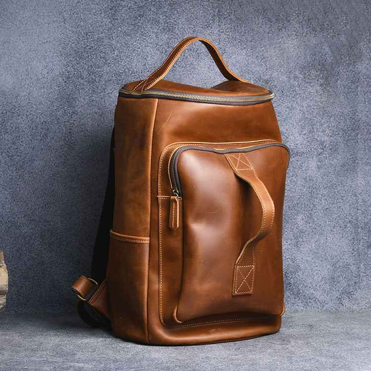 Vintage Leather Hiking Backpack for Travel - Crazy Horse Leather Hand-Carrying Design