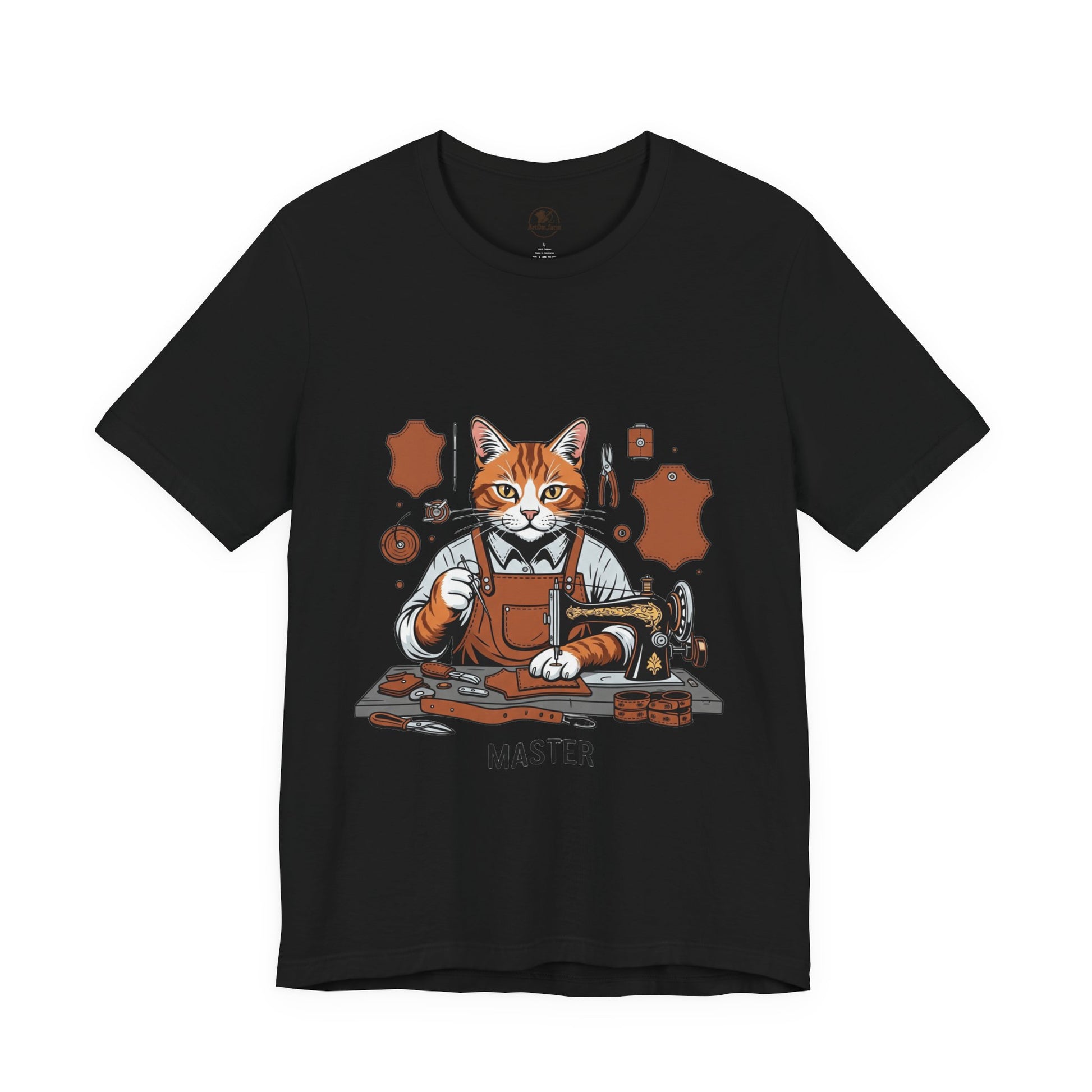 Crafty Cat Master Tee - Funny Cat Shirt for Unisex Pet Lovers, Unique Cat Apparel Gift for Cat Owners - ArtOm_farm™ LEATHER 