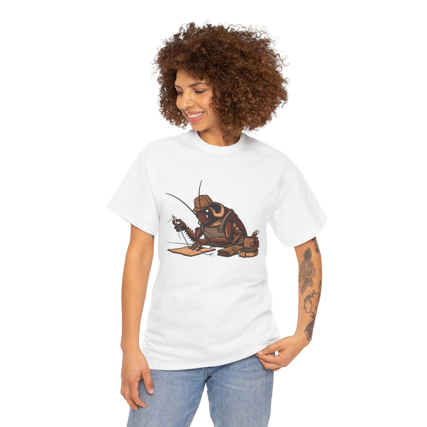 Creative Fishing Tee - Eco-Friendly Fishing Shirt with Cartoon Crab Design, Perfect Gift for Fisherman, Unisex Heavy Cotton Tee - ArtOm_farm™ LEATHER