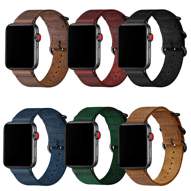 Set of six different colored watch straps on a white background