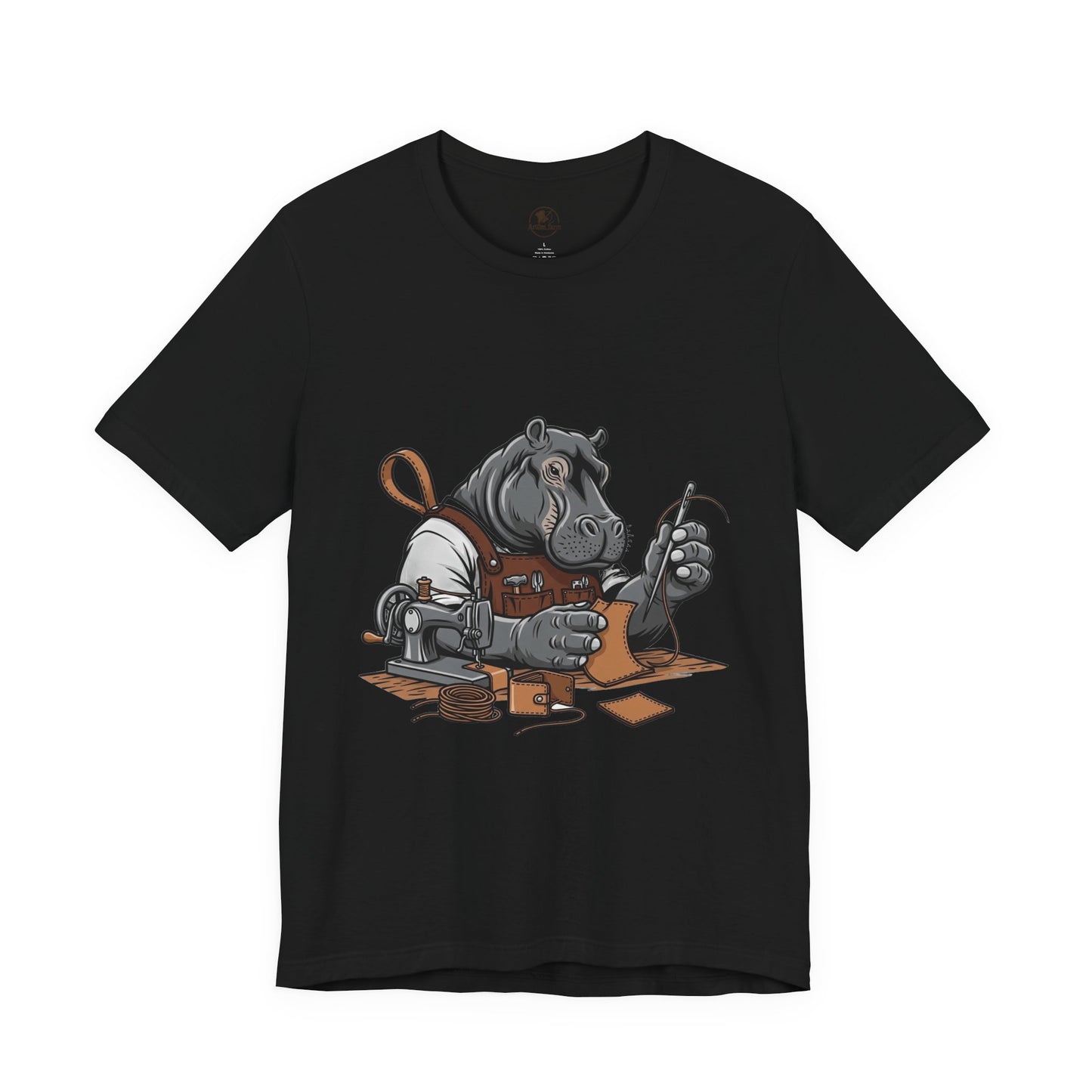 Hippo Sewing T-Shirt - Unique Unisex Tee for Crafters, Fun Animal Lover Shirt, Perfect Birthday Gift - ArtOm_farm™ LEATHER