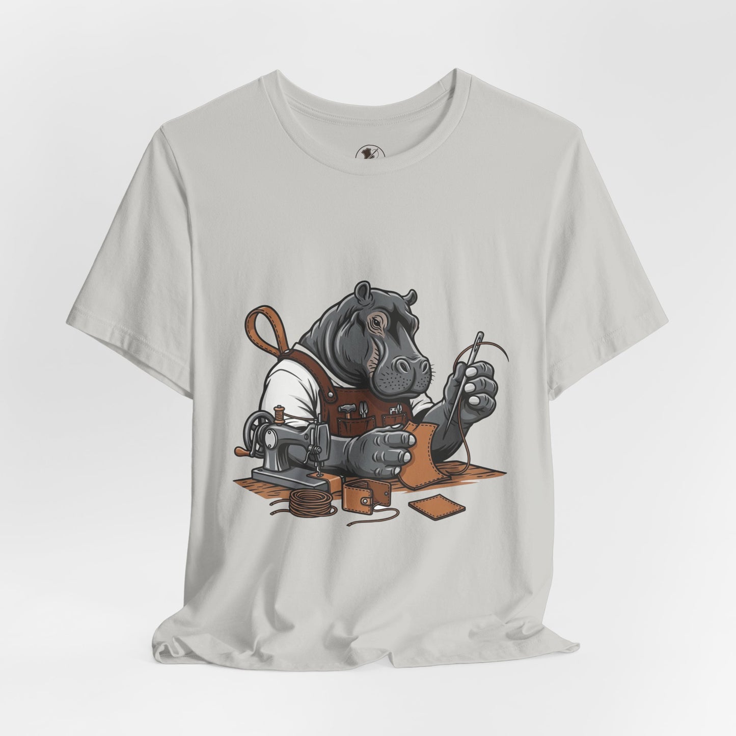 Hippo Sewing T-Shirt - Unique Unisex Tee for Crafters, Fun Animal Lover Shirt, Perfect Birthday Gift - ArtOm_farm™ LEATHER 