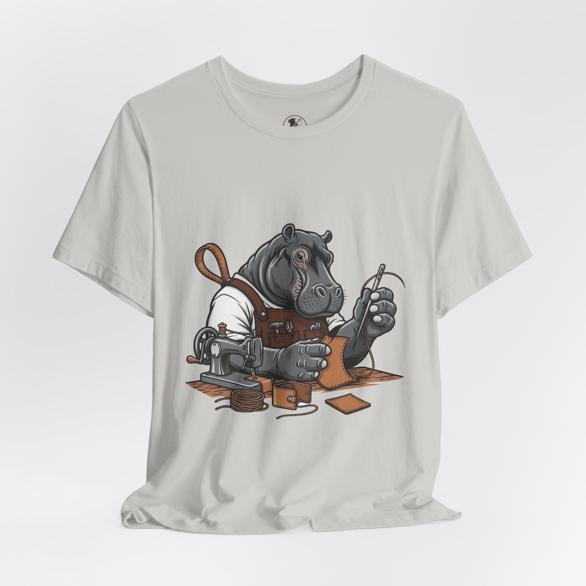 Hippo Sewing T-Shirt - Unique Unisex Tee for Crafters, Fun Animal Lover Shirt, Perfect Birthday Gift - ArtOm_farm™ LEATHER 
