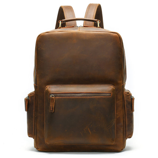 Leather Crazy Horse Backpack for Business - Large Capacity Travel Bag - ArtOm_farm™ LEATHER