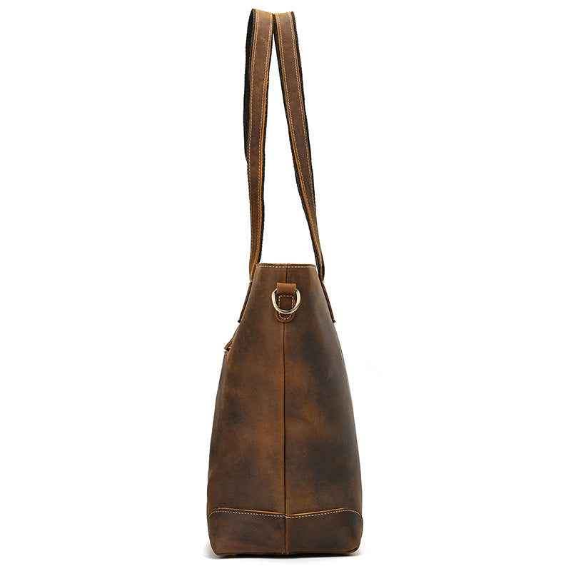Large Crazy Horse Leather Tote Bag - Stylish and Durable Everyday Essential