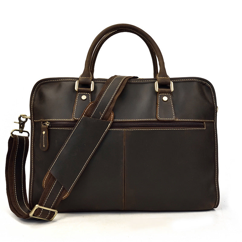 Men's Leather Business Bag - Crazy Horse Leather Retro Commuter Style - ArtOm_farm™ LEATHER