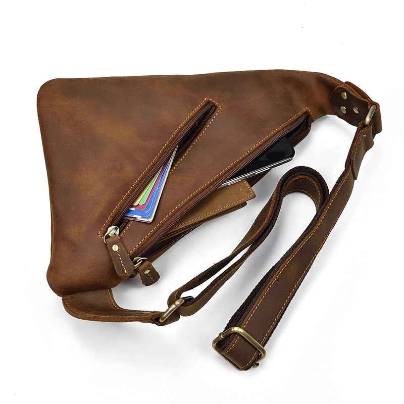 Men's Leather Sling Bag - Retro Messenger Style in Crazy Horse Leather