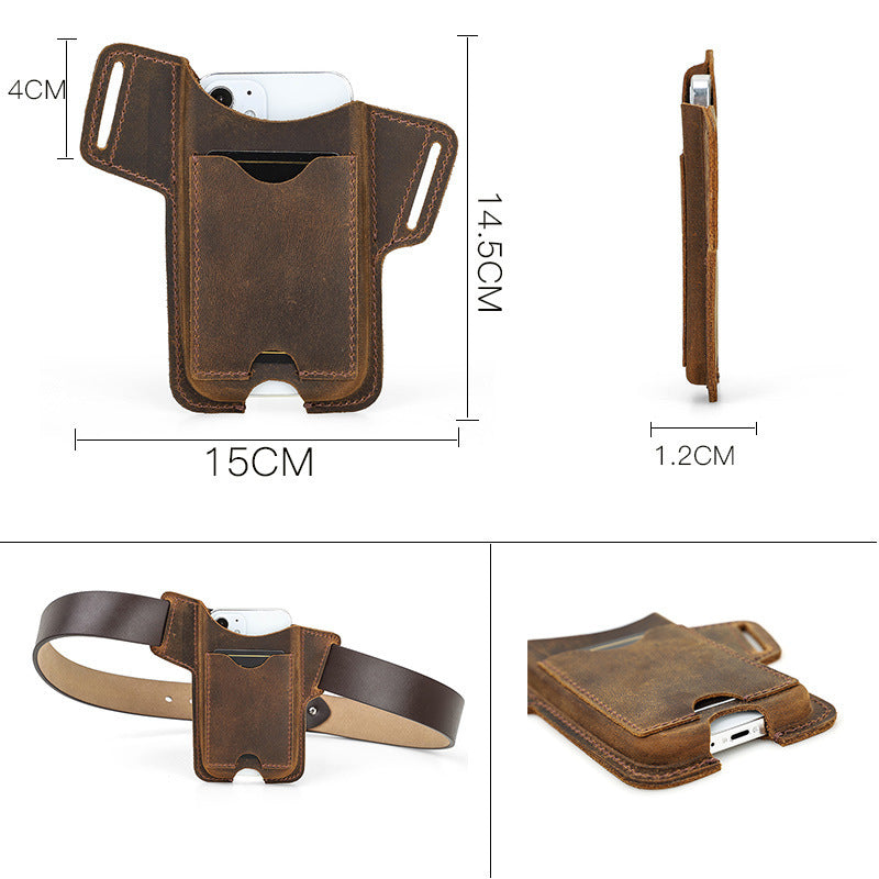 Apple iPhone 12 Leather Case with Card Holder - Crazy Horse Leather Mobile Phone Holster - ArtOm_farm™ LEATHER 