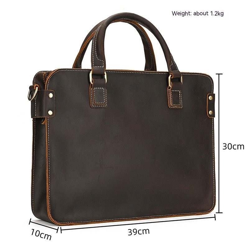 Retro Leather Briefcase 14-inch Commuter Business in Crazy Horse Leather - ArtOm_farm™ LEATHER