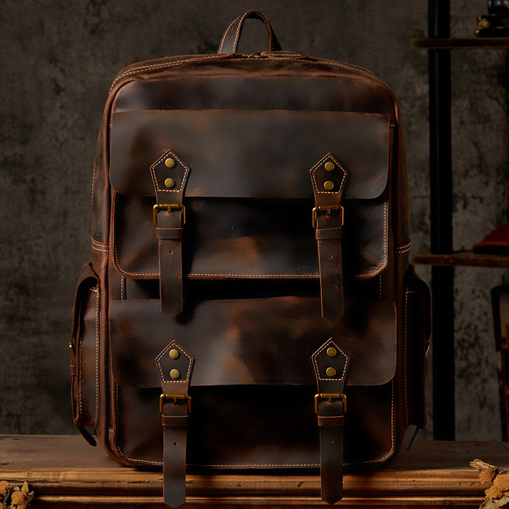 Handmade Leather Backpack for Men - Crazy Horse Retro Travel Bag - ArtOm_farm™ LEATHER