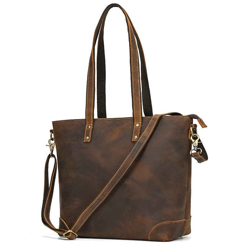 Large Crazy Horse Leather Tote Bag - Stylish and Durable Everyday Essential