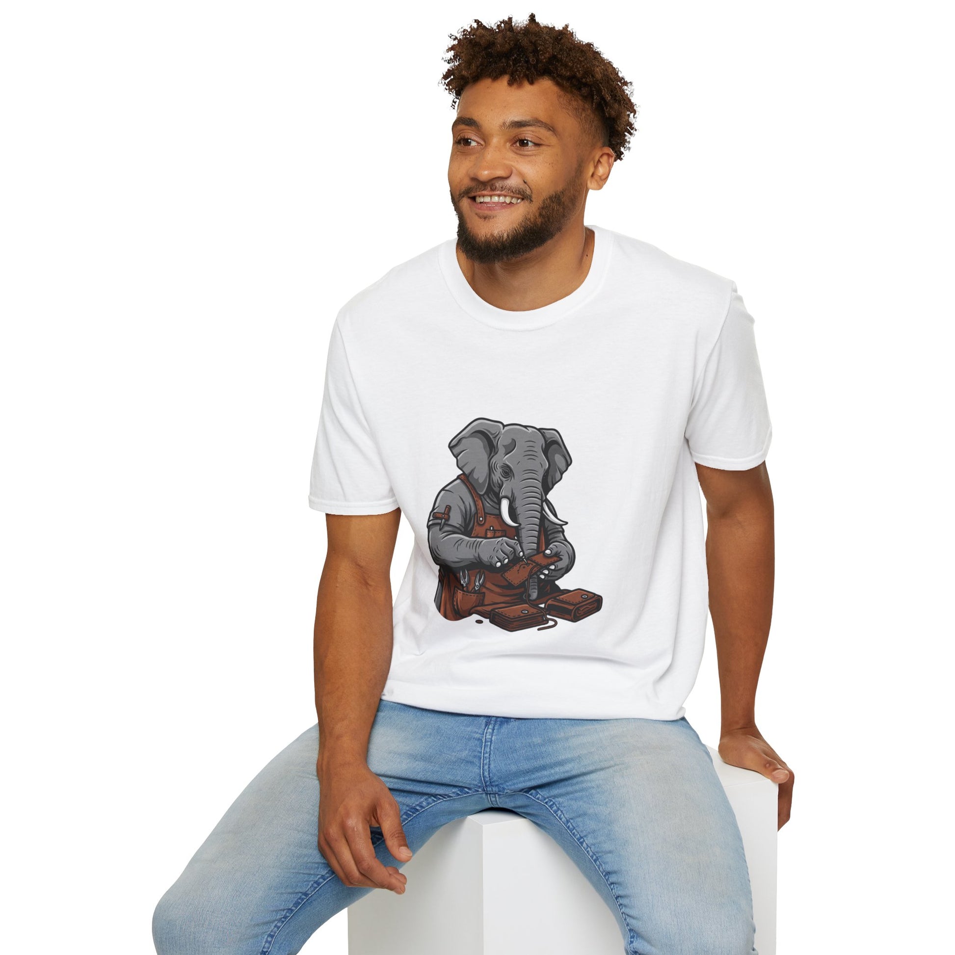 Elephant Craft T-Shirt - Unisex Softstyle Tee for Animal Lovers, Cute Casual Wear, Perfect Gift for Him/Her - ArtOm_farm™ LEATHER