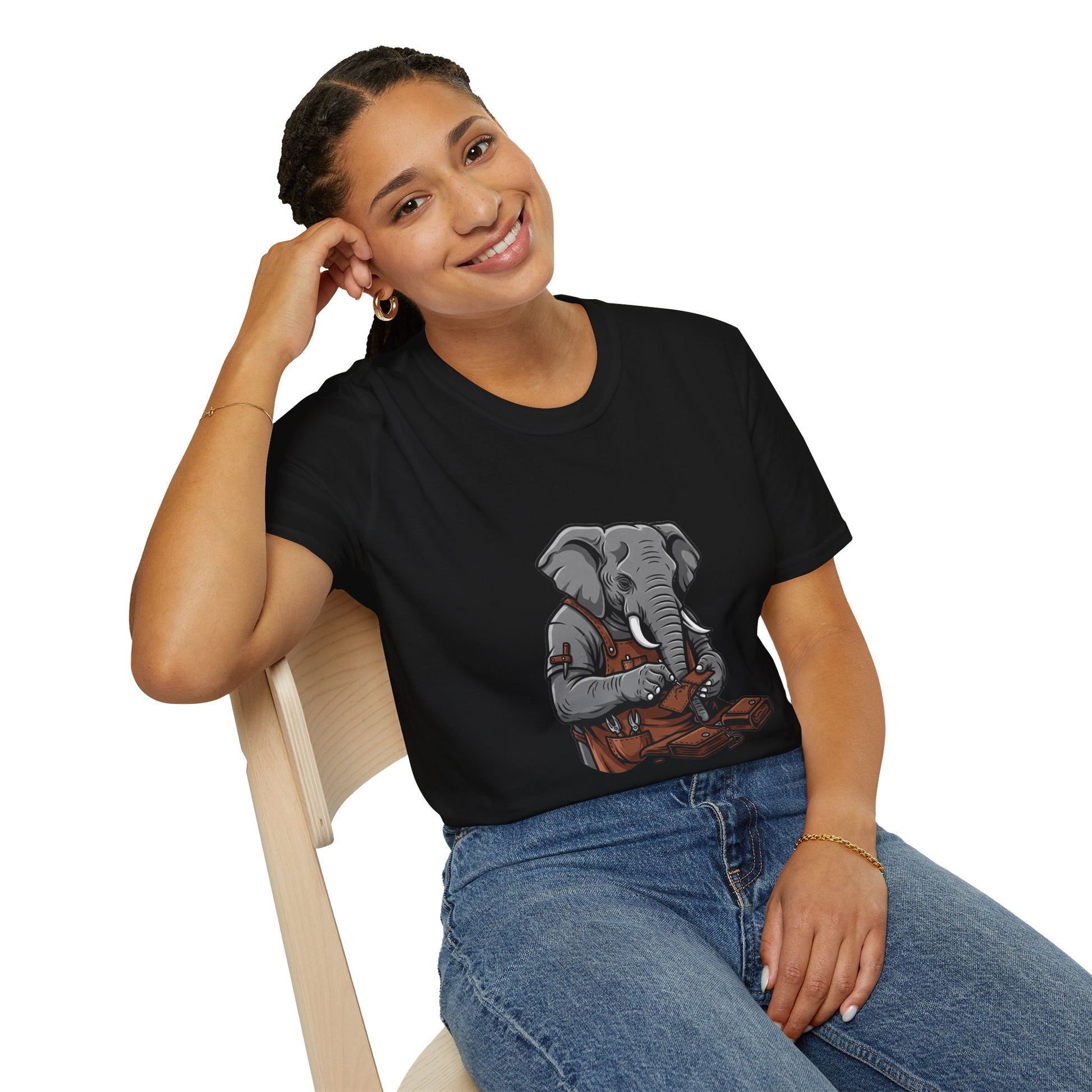 Elephant Craft T-Shirt - Unisex Softstyle Tee for Animal Lovers, Cute Casual Wear, Perfect Gift for Him/Her - ArtOm_farm™ LEATHER