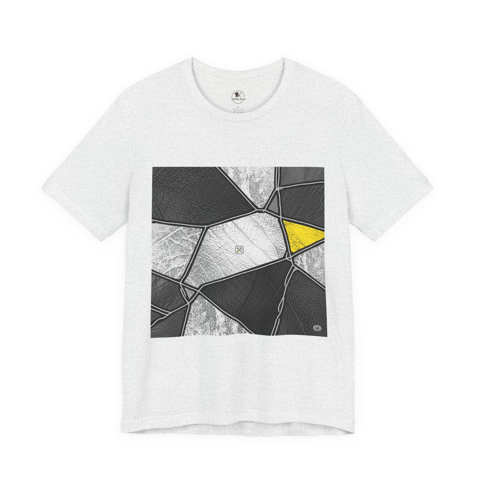 Stylish Geometric Graphic Tee - Modern Art T-Shirt for Casual Wear | Unisex Short Sleeve Shirt, Perfect Gift for Art Lovers and Unique Personal Style - ArtOm_farm™ LEATHER