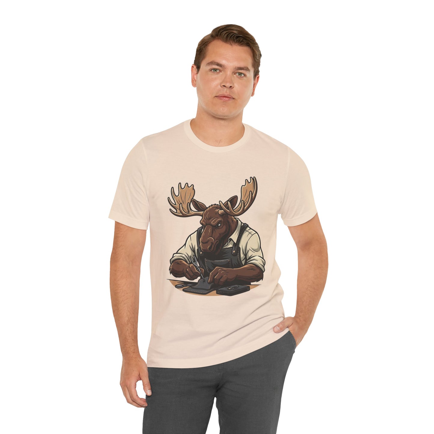 Moose Graphic Tee - Funny Animal Shirt for Nature Lovers, Unique Casual Outfit in Woodland Style - ArtOm_farm™ LEATHER 