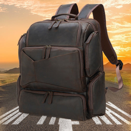 Vintage Leather Computer Backpack - 17-Inch Outdoor Large Capacity Genuine Leather Crazy Horse Style - ArtOm_farm™ LEATHER 
