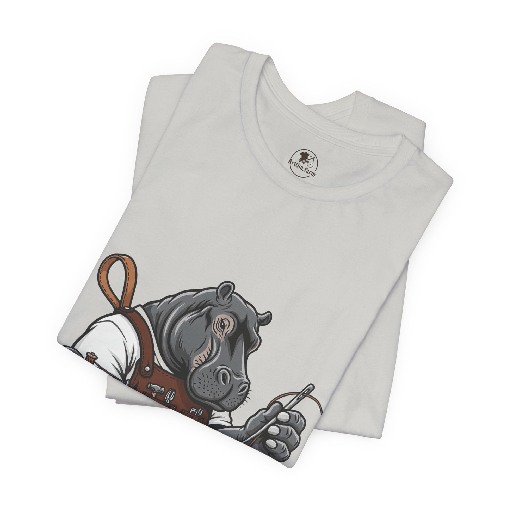 Hippo Sewing T-Shirt - Unique Unisex Tee for Crafters, Fun Animal Lover Shirt, Perfect Birthday Gift - ArtOm_farm™ LEATHER 
