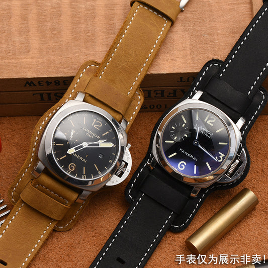Rugged Leather Watch Strap - Large Bracelet with Tray 22 24 26mm Crazy Horse Leather - ArtOm_farm™ LEATHER 