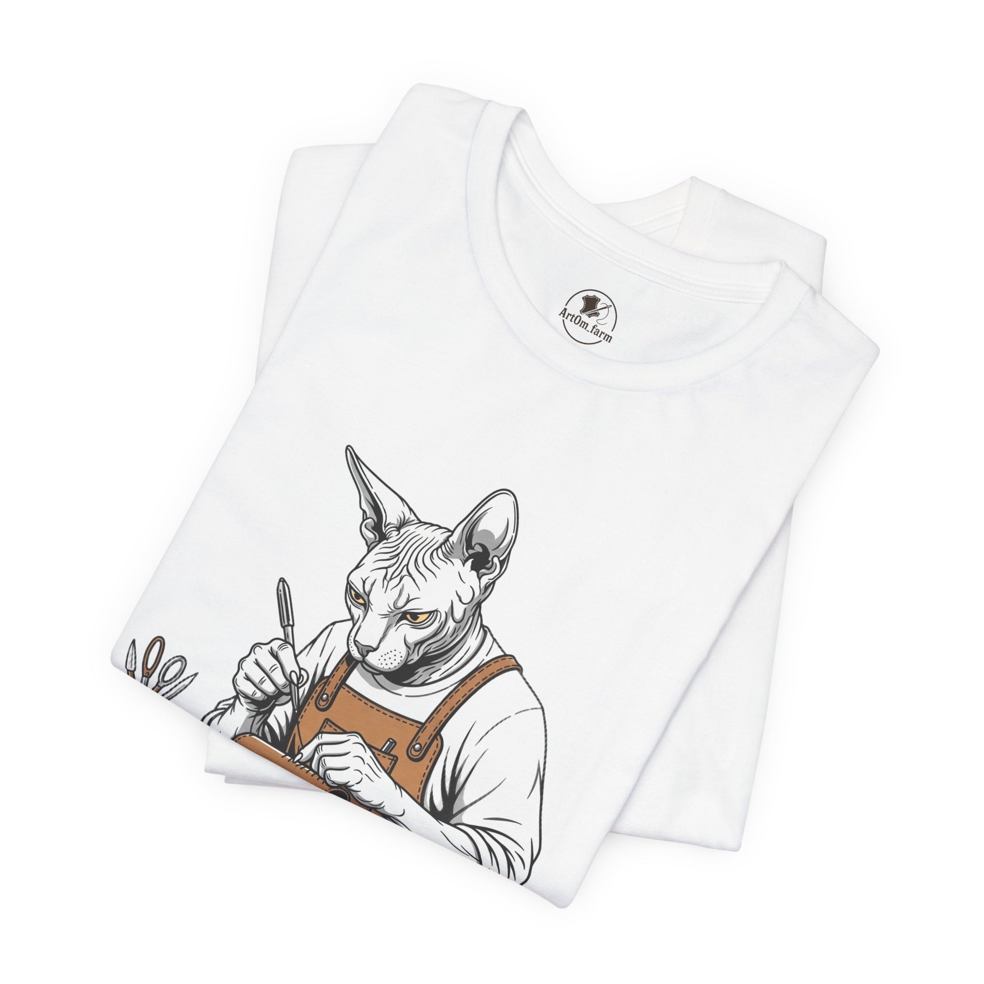 Creative Cat Shirt Unisex Tee, Cute Animal Shirt, Funny Gift for Pet Lovers, Perfect for Art Enthusiasts, Birthday, Casual Wear - ArtOm_farm™ LEATHER
