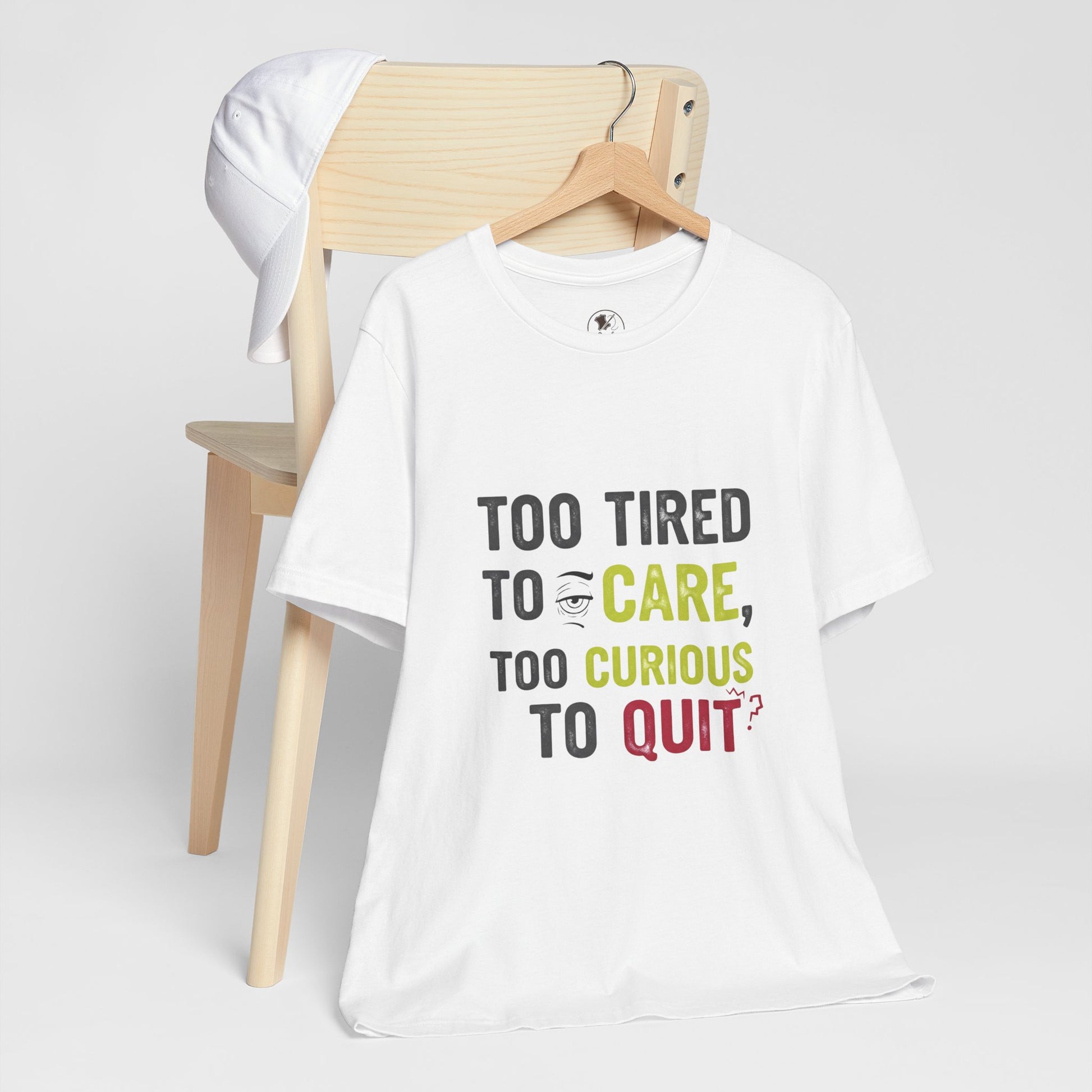 Too Tired to Care Funny Graphic T-Shirt - Unisex Humor Shirt for Casual Wear & Gifting - ArtOm_farm™ LEATHER