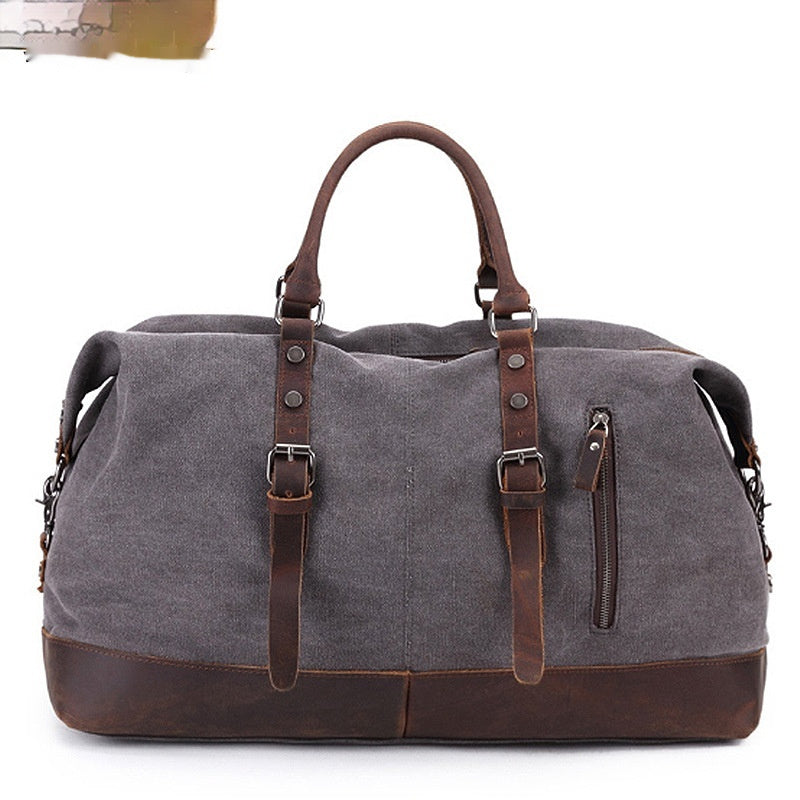 Canvas Leather Travel Messenger Bag - Large Capacity Crazy Horse Leather Casual Shoulder Bag for Traveling - ArtOm_farm™ LEATHER 