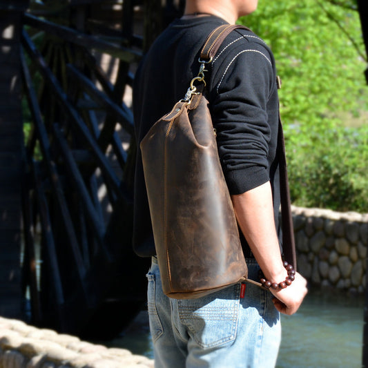 Simple Chest Bag Men's Crazy Horse Leather Retro Distressed - Durable Men’s Leather Chest Bag - ArtOm_farm™ LEATHER