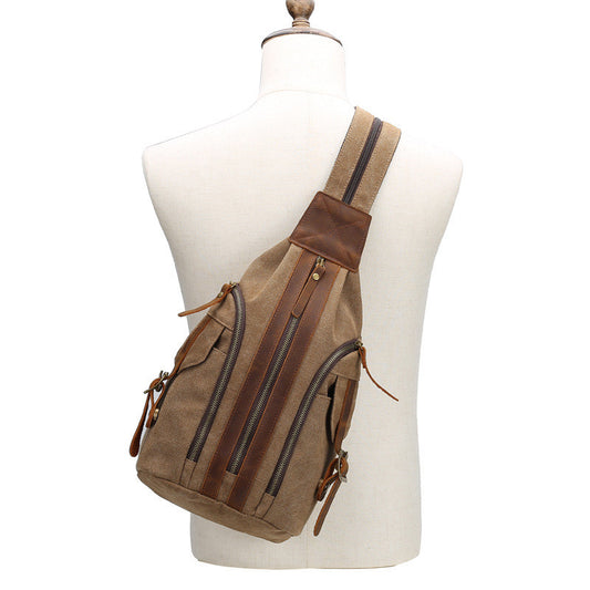 Back New Retro Chest Bag for Men - Crazy Horse Leather Canvas Bag - ArtOm_farm™ LEATHER