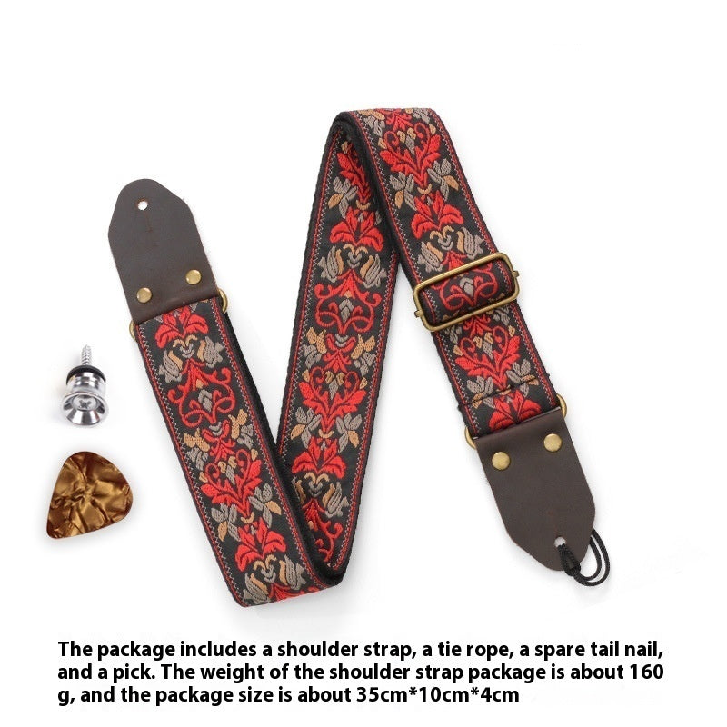 Creative Crazy Horse Leather Guitar Strap with Premium Embroidery Design - ArtOm_farm™ LEATHER 