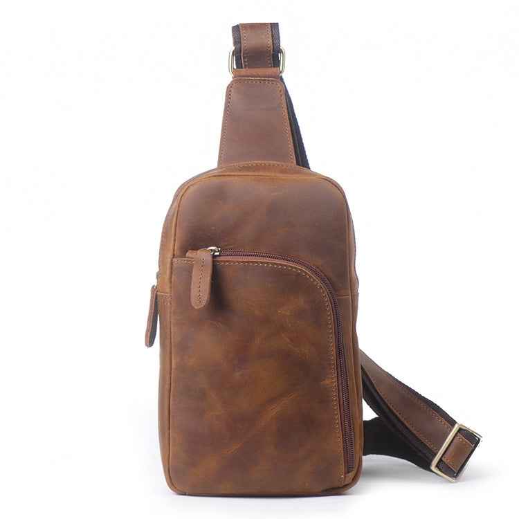Vintage Leather Crossbody Bag - Crazy Horse Cowhide Leather Single-Shoulder Chest Bag