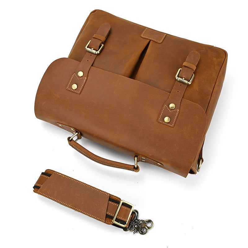 Men's Crazy Horse Leather Bag - Top Layer Cowhide Crossbody Design