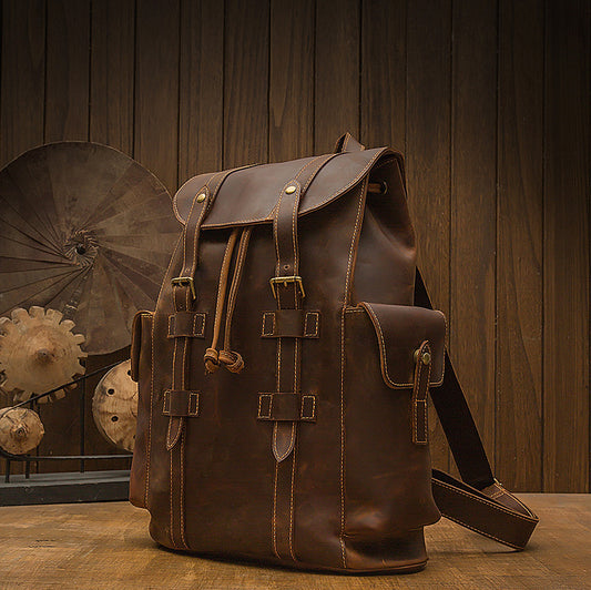 Retro Leather Men's Backpack - Crazy Horse Leather Casual Bag for Men - ArtOm_farm™ LEATHER