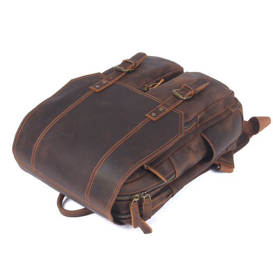 Retro Leather Backpack for Men - Large Capacity Crazy Horse Design - ArtOm_farm™ LEATHER