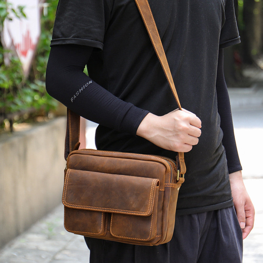 Vintage Leather Messenger Bag – Handmade Crazy Horse Leather Design - ArtOm_farm™ LEATHER 