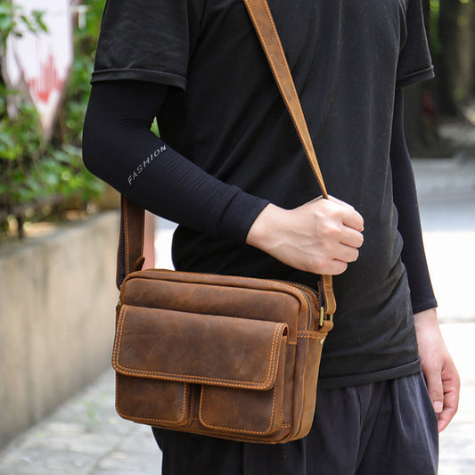 Vintage Leather Messenger Bag – Handmade Crazy Horse Leather Design - ArtOm_farm™ LEATHER 