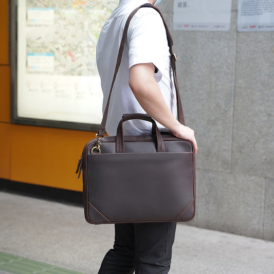 New Retro Leather Briefcase - Ultra-thin Crazy Horse Leather Handbag for Men - ArtOm_farm™ LEATHER