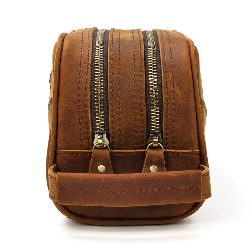 Men's Retro Leather Wash Bag - Fashionable Crazy Horse Design - ArtOm_farm™ LEATHER 