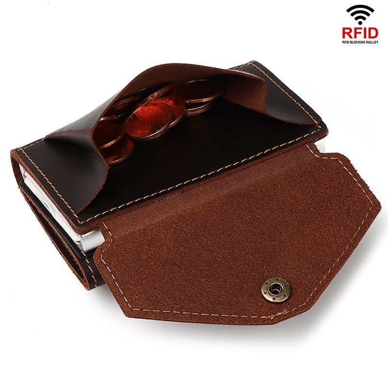 Retro Leather RFID Card Holder - Crazy Horse Leather Anti-theft Design - ArtOm_farm™ LEATHER 