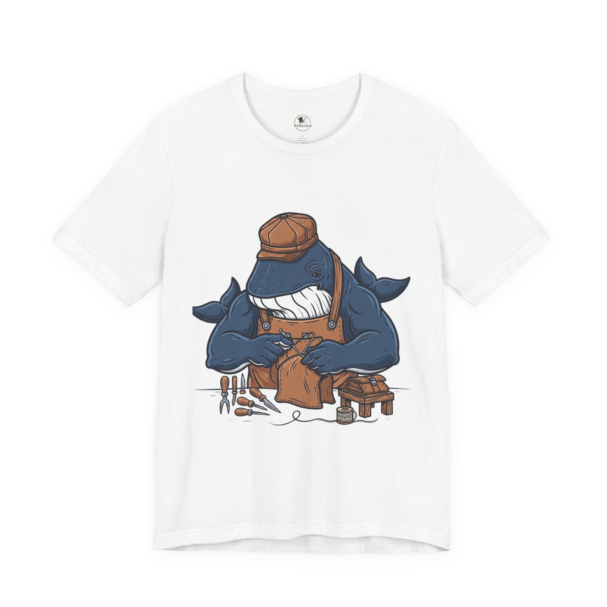 Crafty Shark Tee - Fun Unisex Casual Shirt for Ocean Lovers, Unique Gift Idea and Art Inspired Apparel - ArtOm_farm™ LEATHER