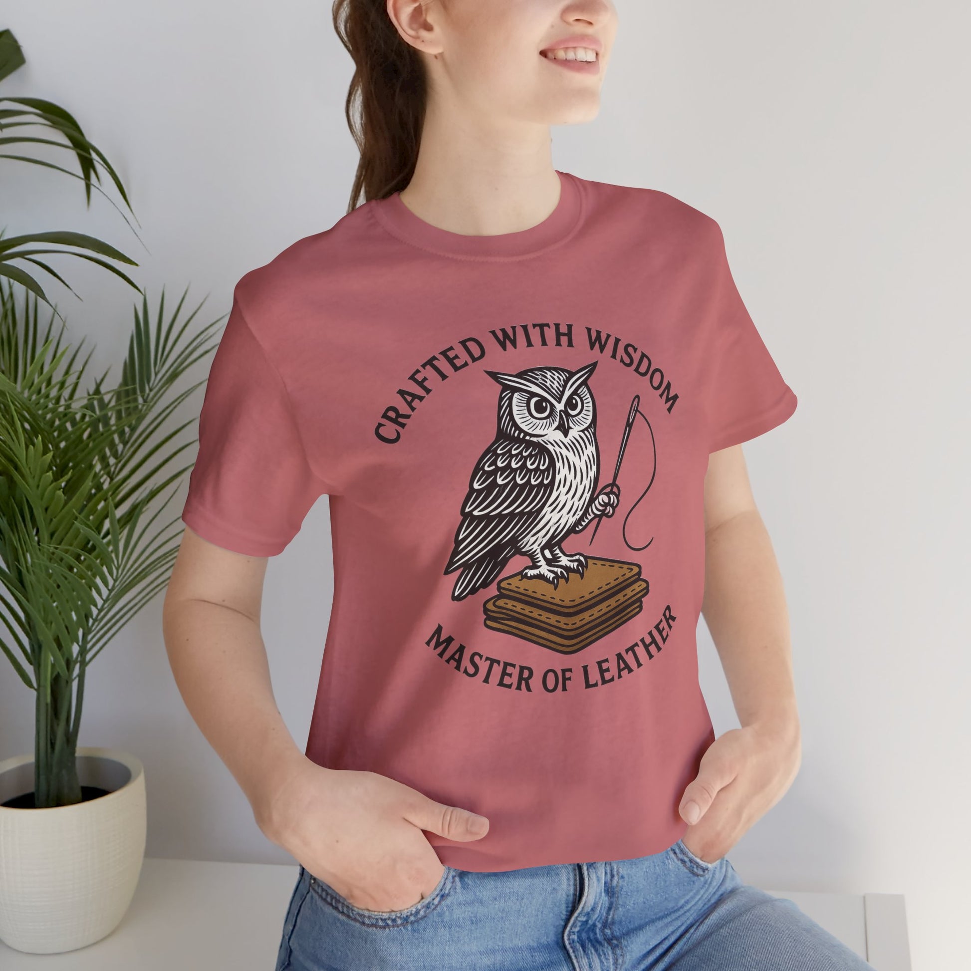 Wise Owl Unisex Tee - Unique Animal Design, Eco-Friendly Apparel for Crafters and Style Enthusiasts - ArtOm_farm™ LEATHER 