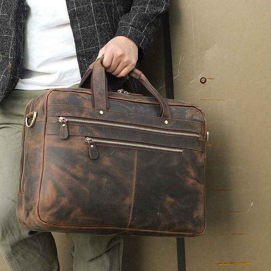 Vintage Men's Leather Briefcase - Crazy Horse Leather Design