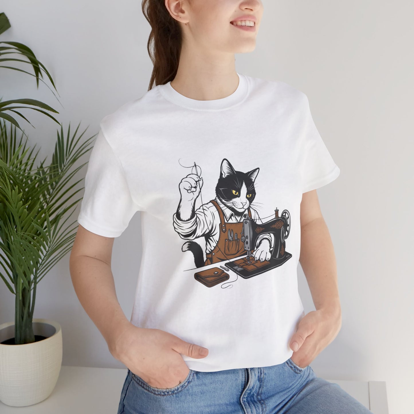Crafty Cat Sewing Tee - Cute Cat Shirt for Crafters & Sewists, Perfect Gift for Cat Lovers - ArtOm_farm™ LEATHER