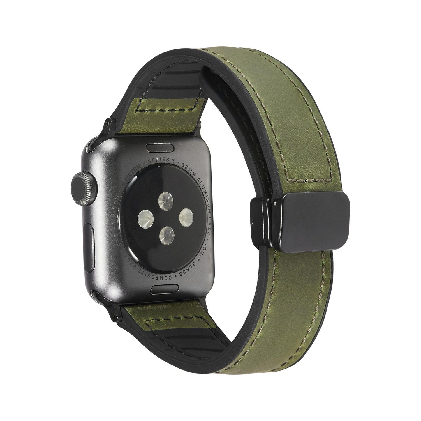 Smartwatch with a green and black band on a white background
