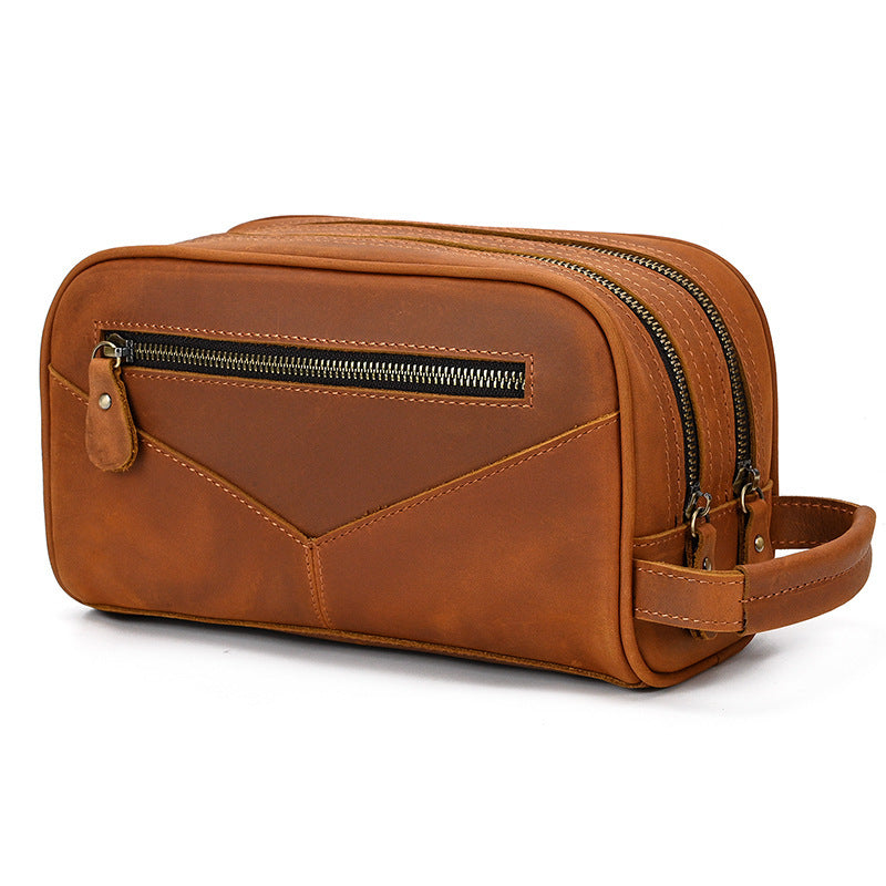 Men's Retro Leather Wash Bag - Fashionable Crazy Horse Design - ArtOm_farm™ LEATHER 
