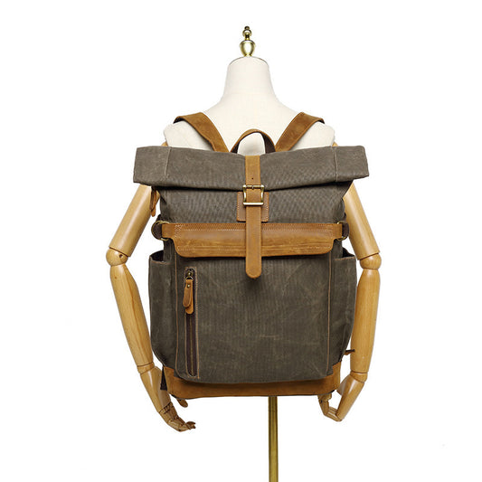 Backpack Crazy Horse Leather - Men's Casual Travel Bag with Canvas and Oil Wax Finish - ArtOm_farm™ LEATHER 