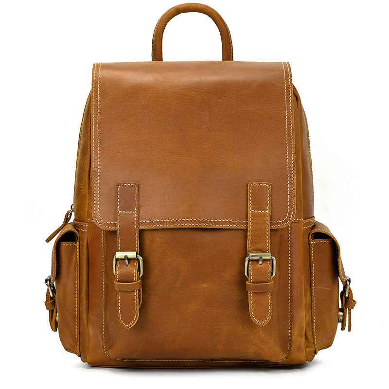 Men's Retro Leather Backpack Made of Genuine Crazy Horse Leather for Outdoor Adventures