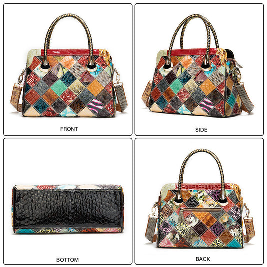Vintage Leather Patchwork Handbag - Unique Top Quality Design - ArtOm_farm™ LEATHER 