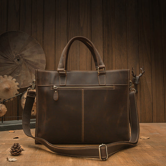 Handmade Leather Briefcase for Men – Vintage Design - ArtOm_farm™ LEATHER 