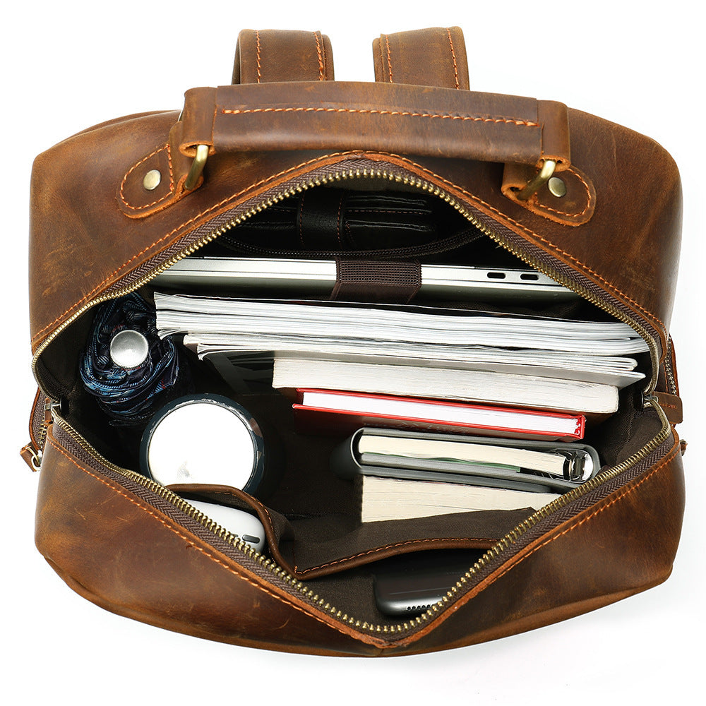 Leather Crazy Horse Backpack for Business - Large Capacity Travel Bag - ArtOm_farm™ LEATHER