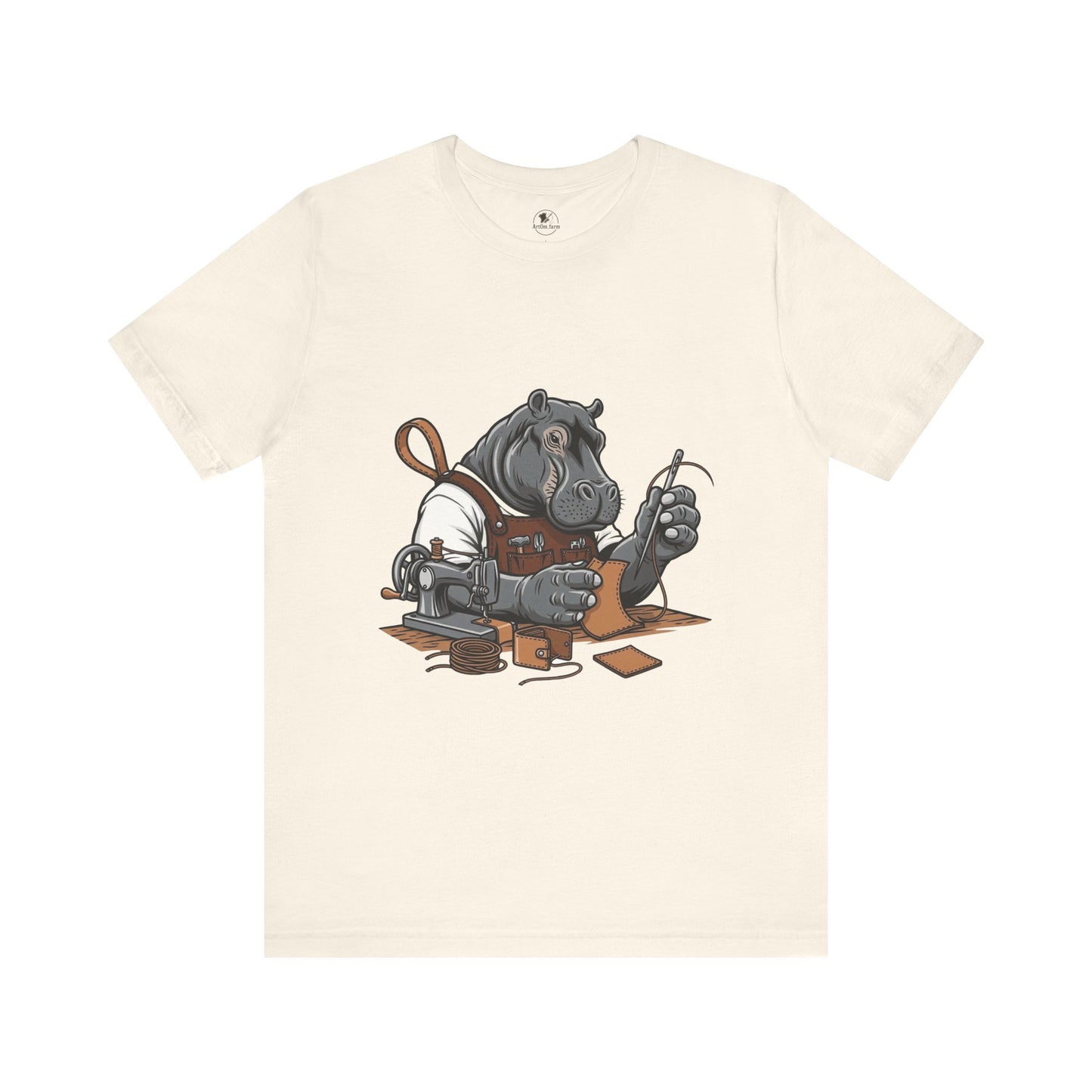 Hippo Sewing T-Shirt - Unique Unisex Tee for Crafters, Fun Animal Lover Shirt, Perfect Birthday Gift - ArtOm_farm™ LEATHER